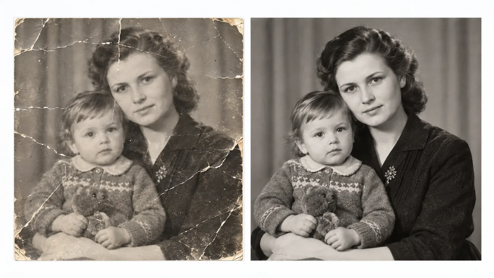 Пример работы студии до и после: сравнение старой и восстановленной цифровой фотографии — реставрация старых фотографий до и после