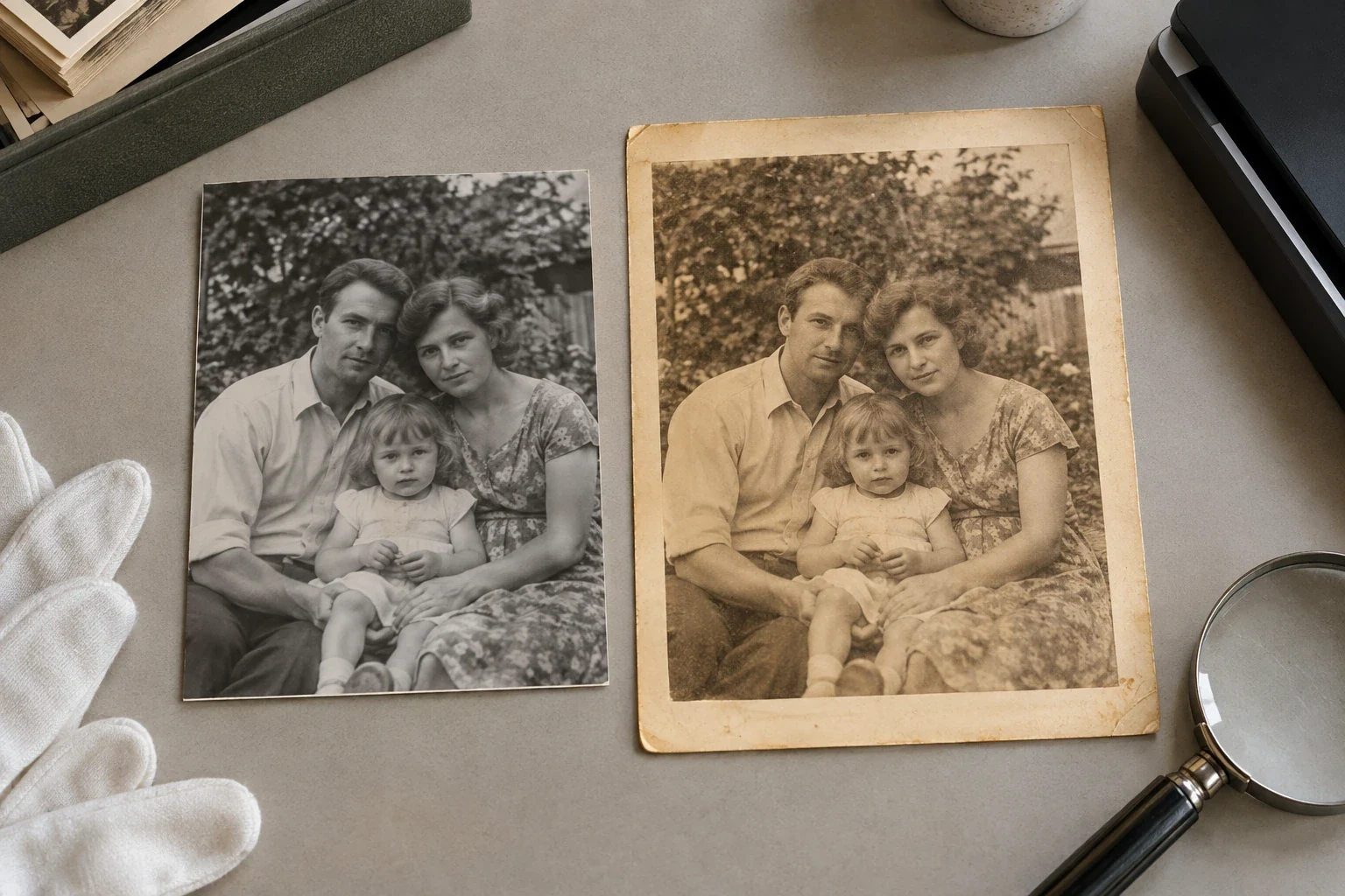 Старая фотография до и после цифровой реставрации — этап или дополнительный пример 2 к статье «Как сканировать старое фото: DPI, формат и цвет»