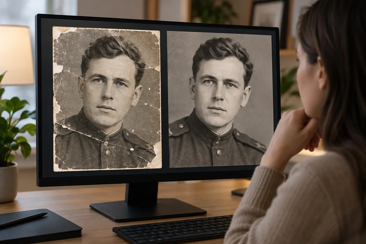 Старая фотография до и после цифровой реставрации — этап или дополнительный пример 2 к статье «Нейросеть или ручная реставрация фотографии»