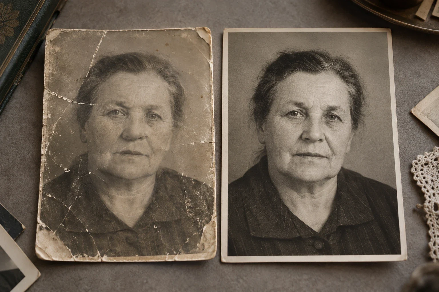 Старая фотография до и после цифровой реставрации — этап или дополнительный пример 1 к статье «Как восстановить старое фото и сохранить лицо»