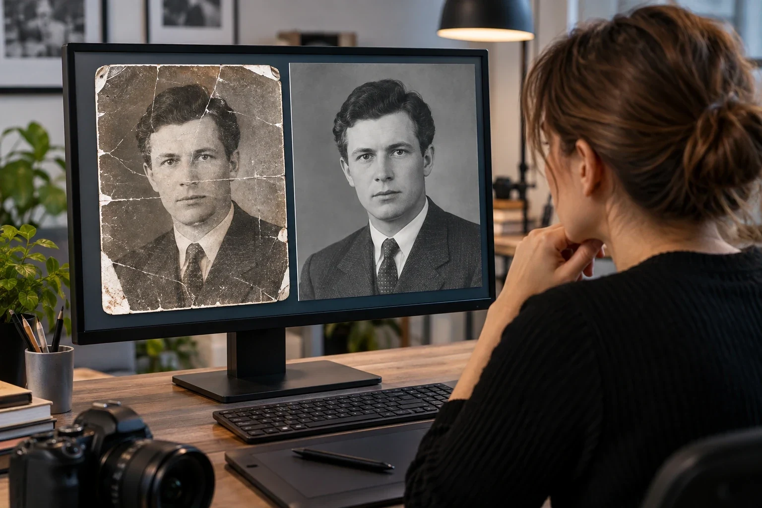 Старая фотография до и после цифровой реставрации — этап или дополнительный пример 2 к статье «Ретушь и реставрация фотографии: в чём разница»