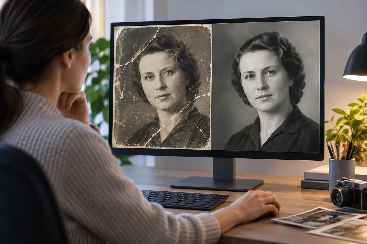 Старая фотография до и после цифровой реставрации — этап или дополнительный пример 3 к статье «Ретушь и реставрация фотографии: в чём разница»