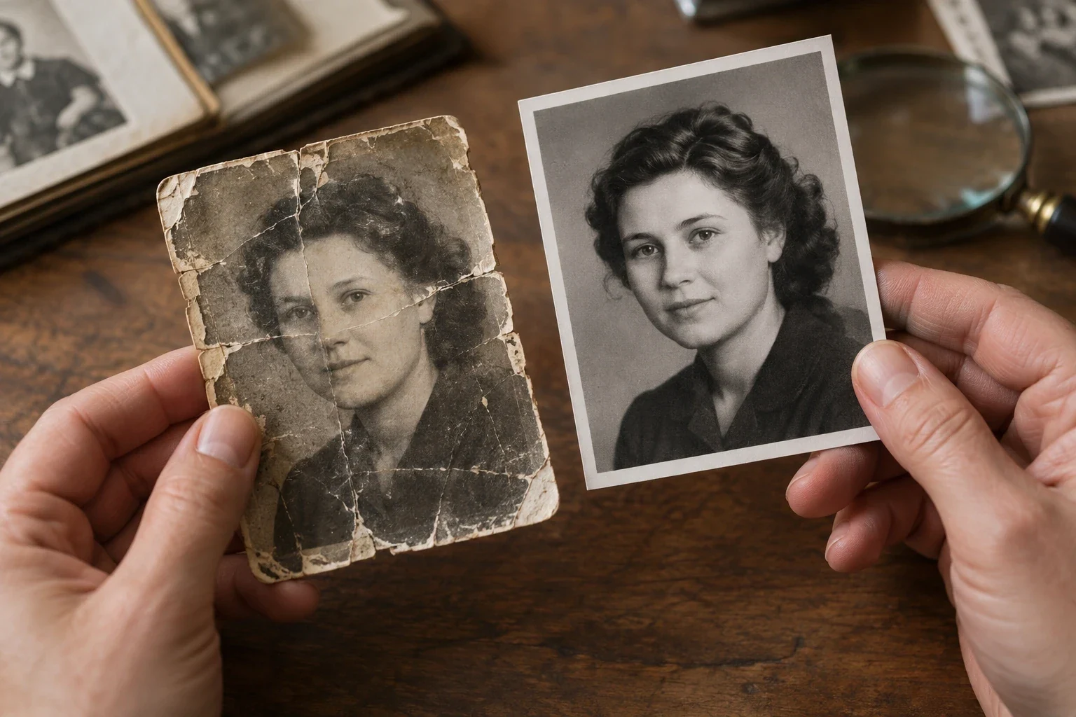 Старая фотография до и после цифровой реставрации — как восстановить сильно повреждённую фотографию