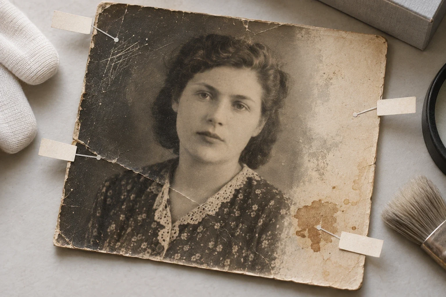 Старая фотография до и после цифровой реставрации — этап или дополнительный пример 1 к статье «Как восстановить сильно повреждённую фотографию»