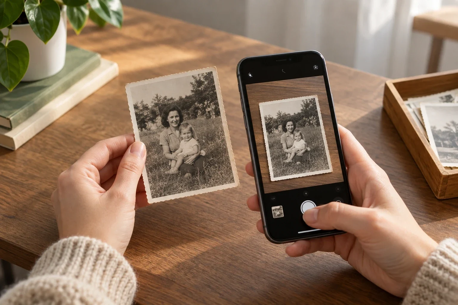 Старая фотография до и после цифровой реставрации — как переснять бумажную фотографию телефоном