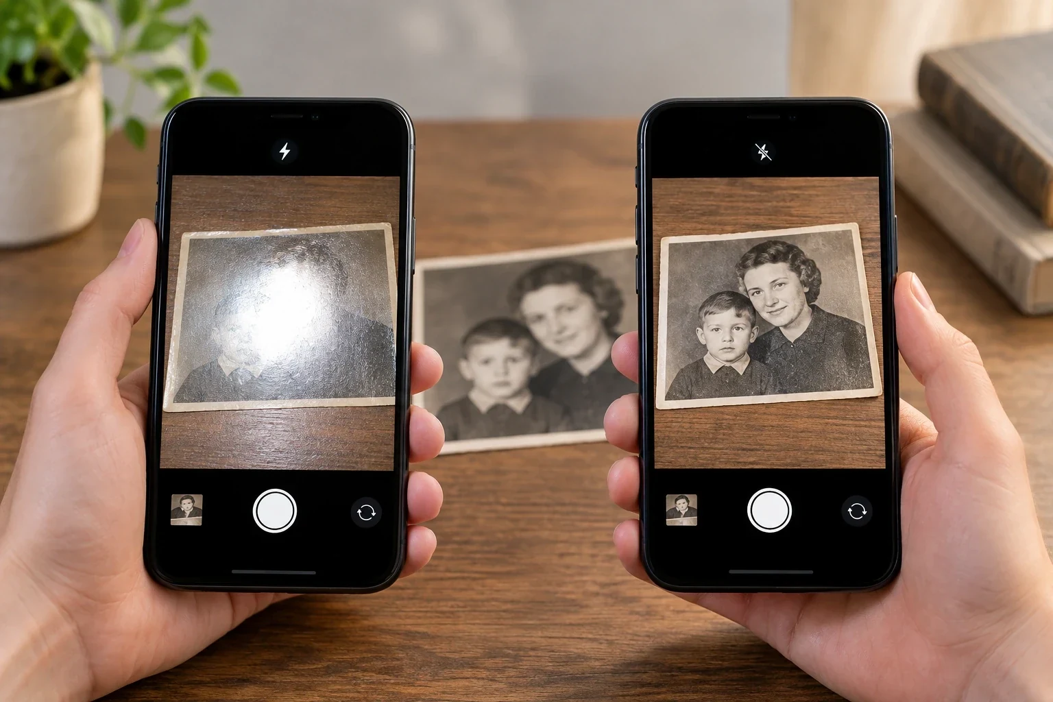 Старая фотография до и после цифровой реставрации — этап или дополнительный пример 1 к статье «Как переснять бумажную фотографию телефоном»