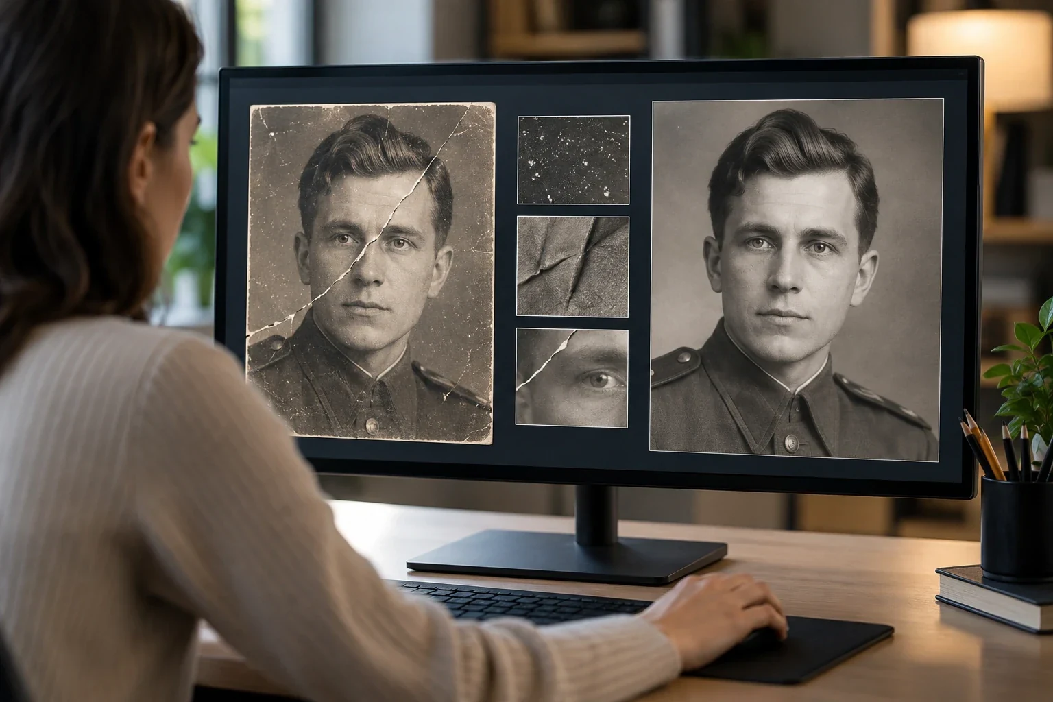 Старая фотография до и после цифровой реставрации — этап или дополнительный пример 1 к статье «Сколько стоит реставрация старой фотографии»
