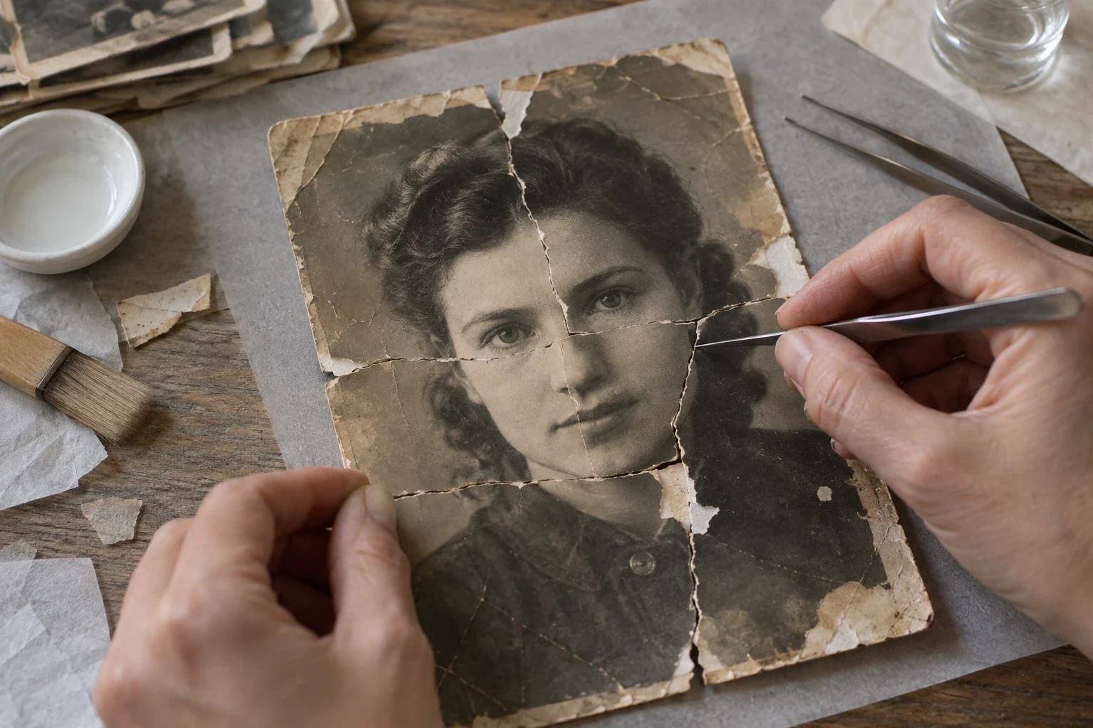 Старая фотография до и после цифровой реставрации — как восстановить порванную фотографию