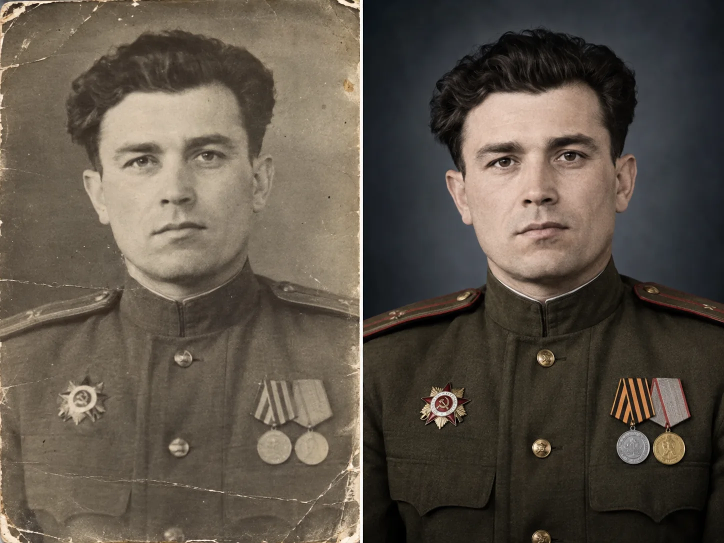 Реставрация старого военного портрета для памятника