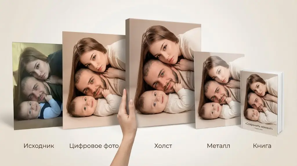 От исходника к цифровому файлу, холсту, металлу и фотокниге: один портрет — разные форматы