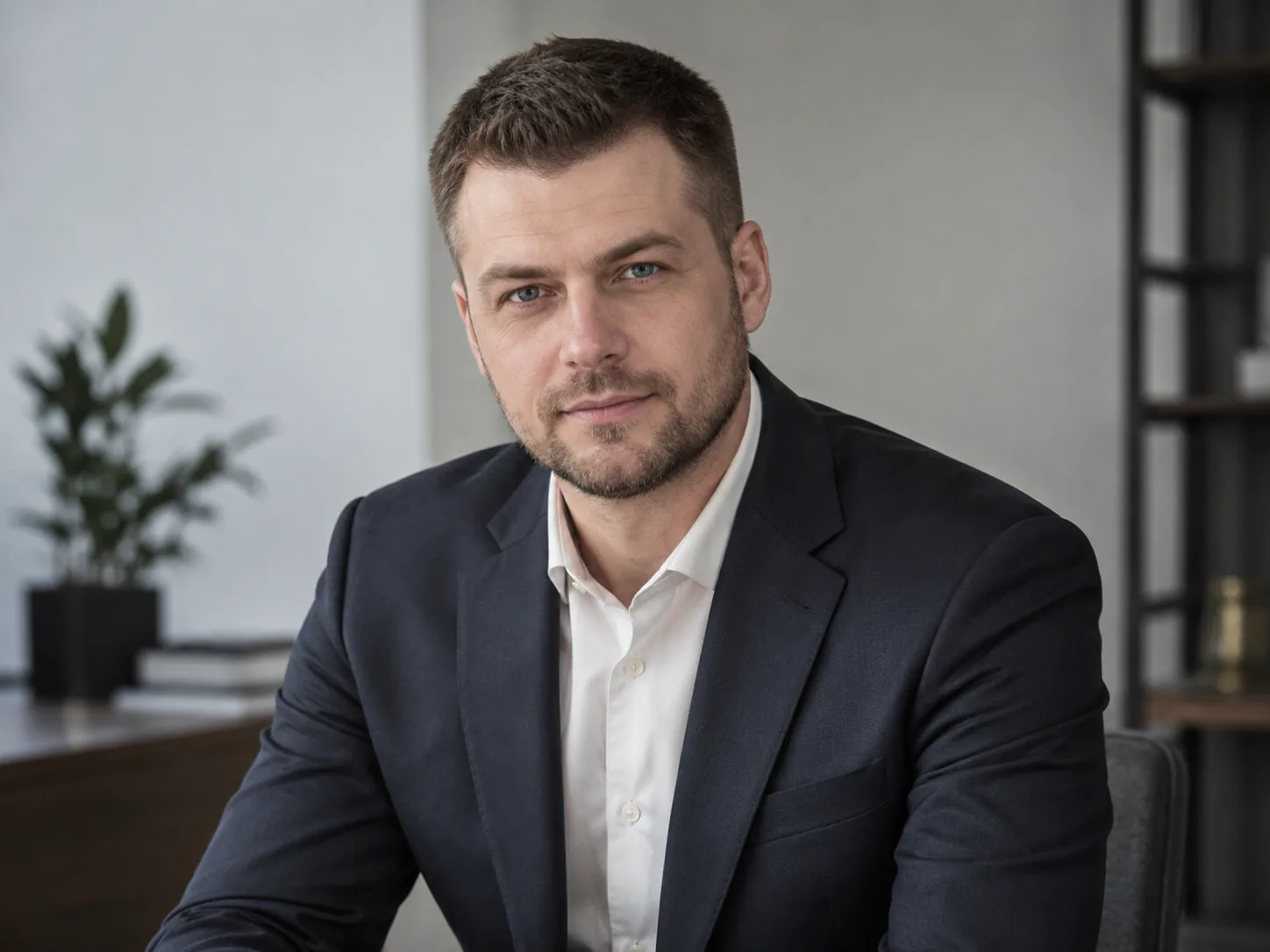 Предварительный макет профессионального портрета мужчины в современном офисном образе