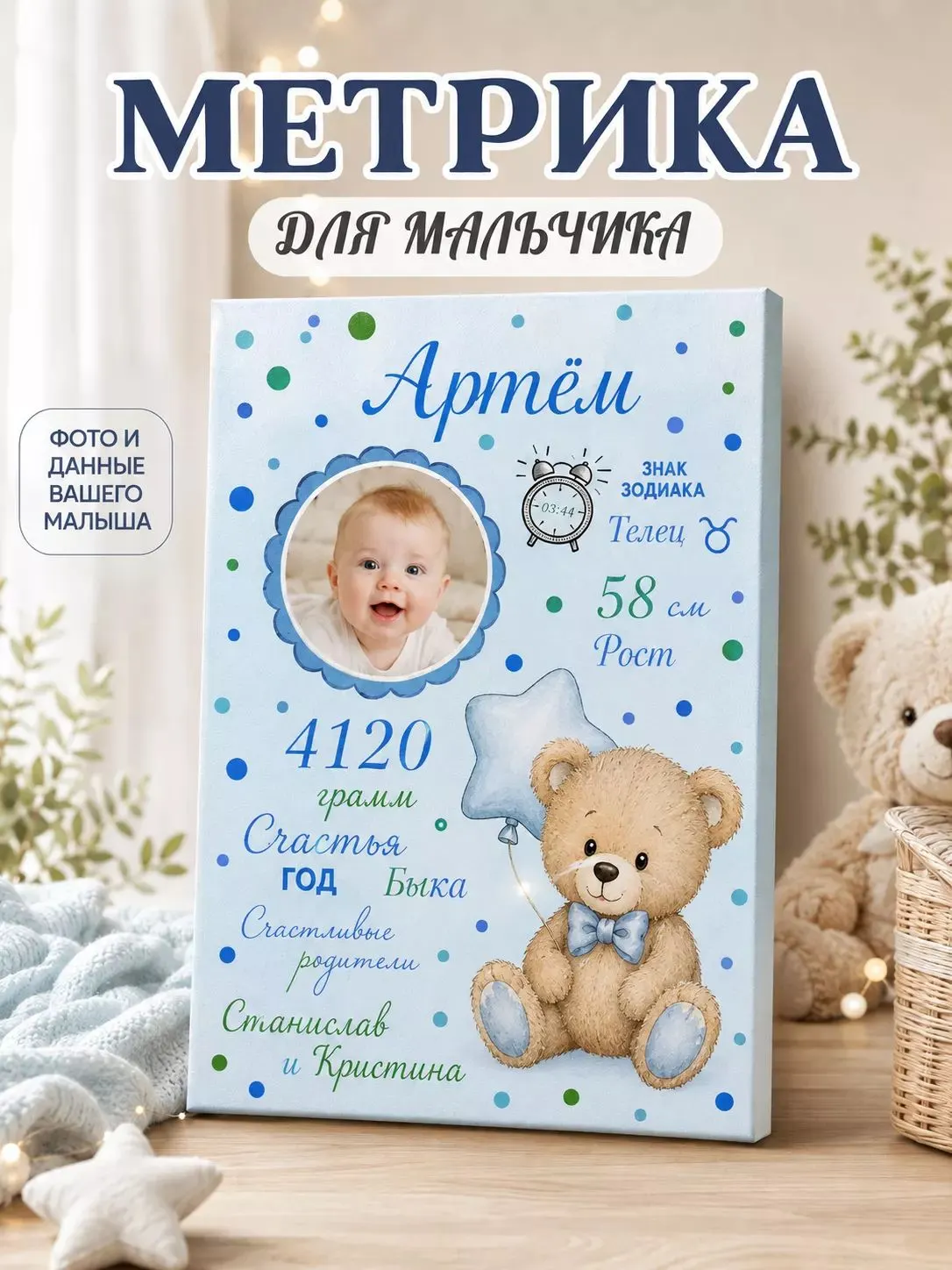 Картина по фото Метрика 40х60 см_1