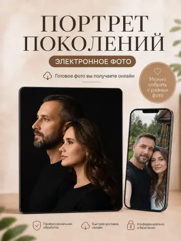 Портрет двух поколений из 2 человек по разным фотографиям
