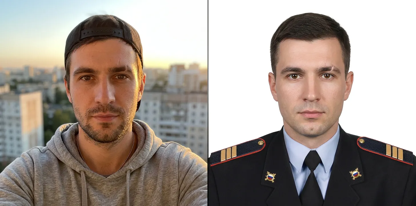 Фото сотрудника Следственного комитета на документы и удостоверение — результат обработки