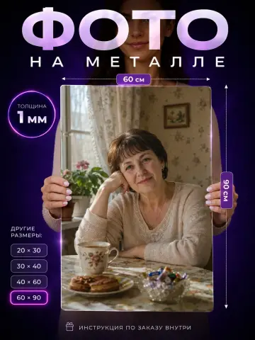 Портрет по фото на металле, картина на металле 60х90 (копия)