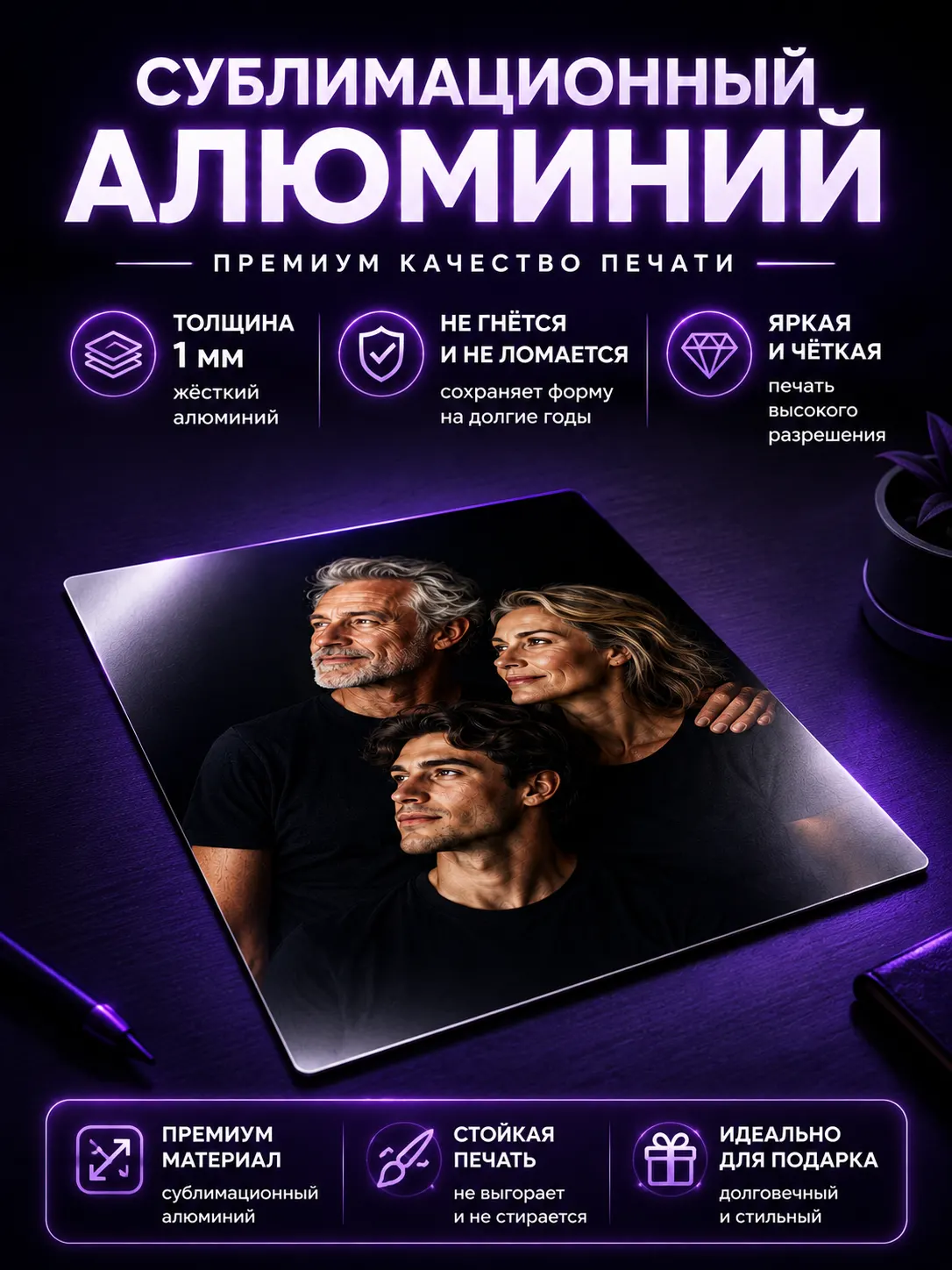 Пример: Портрет по фото на металле, картина на металле 60х90 (копия)