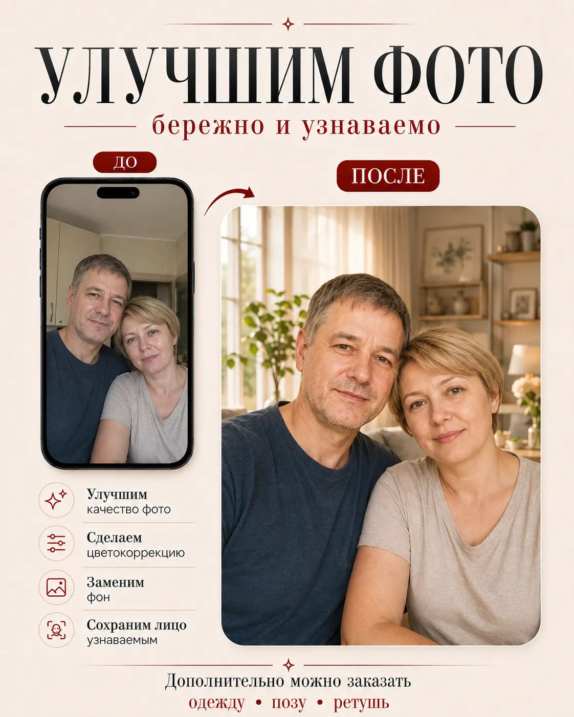 Улучшим фото пары — цветокоррекция, ретушь и замена фона