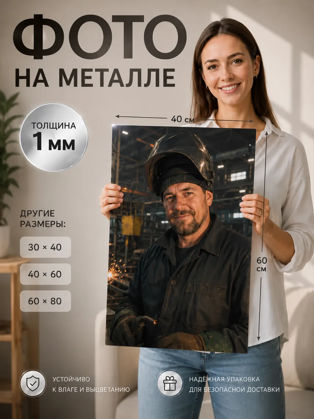 Подарок мужу картина на металле по фото на заказ 40х60 — результат обработки
