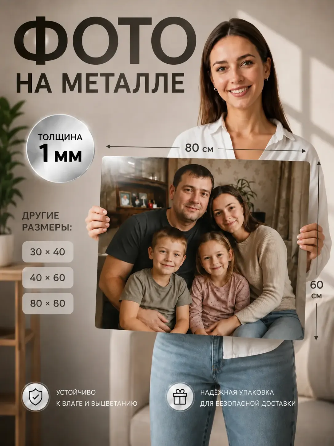 Подарок мужу картина на металле по фото на заказ 80х60 см (вариант 7)