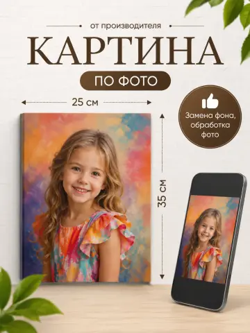 Портрет по фото на холсте на заказ 25х35 см с профессиональной обработкой фотографии