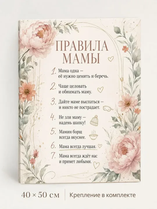 Зеркало ПроАрт Картина Правила мамы 40х50 см