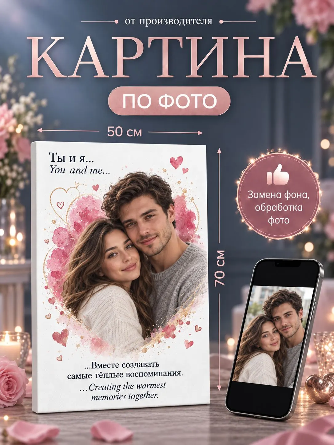 Зеркало ПроАрт Картина на холсте по фото Love is 50х70 см_1