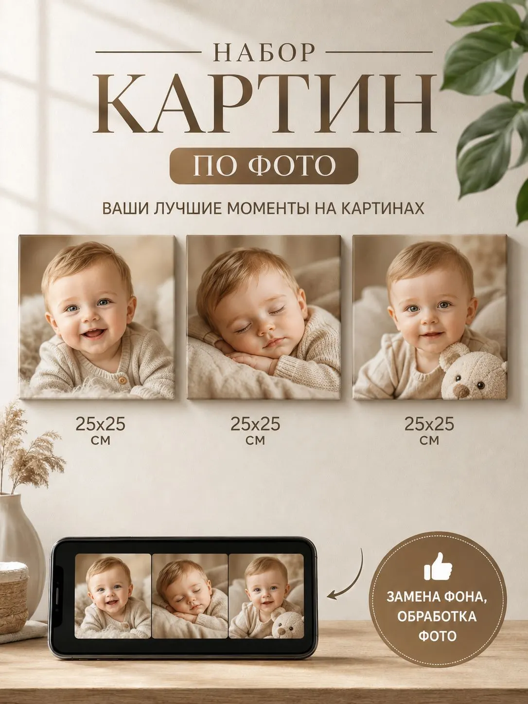 Зеркало ПроАрт Картина по фото на заказ 3 шт 25х25 см_1