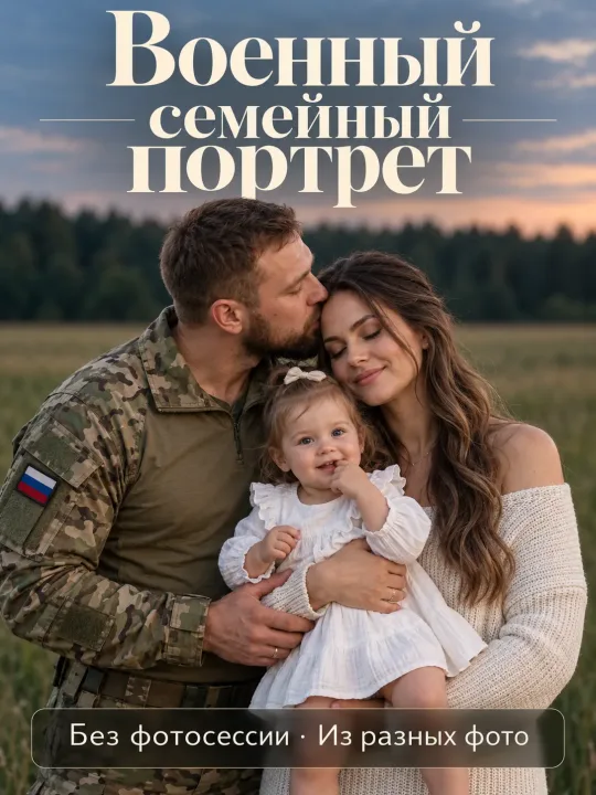 Трогательный семейный портрет с военным онлайн по вашим фото