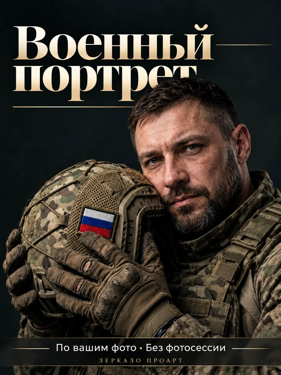 Пример: Военный портрет онлайн без фотосессии по фото — электронный файл, подарок мужу, отцу, брату