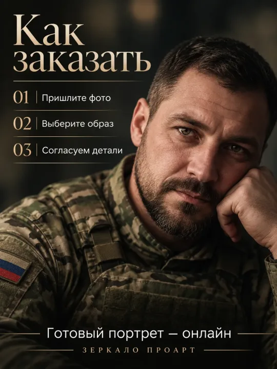 Военный портрет онлайн без фотосессии по фото — электронный файл, подарок мужу, отцу, брату — пример 2