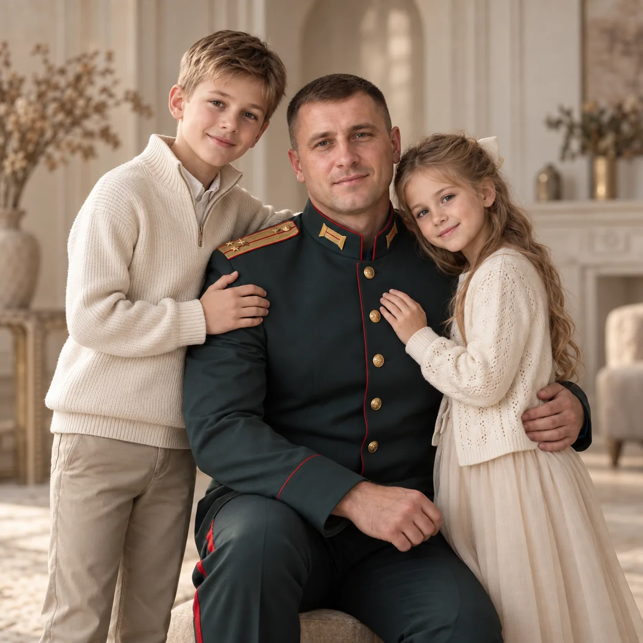 Военный портрет отца с детьми