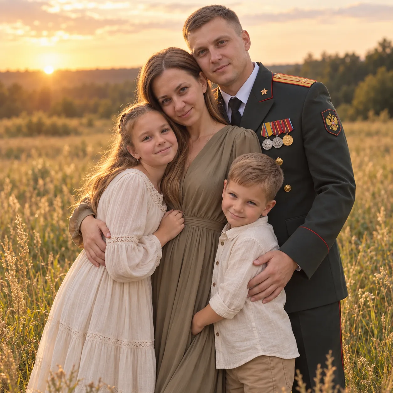 Военный семейный портрет на природе